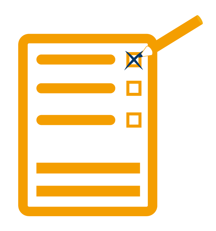 Ein stilisiertes Testformular mit Feldern zum ankreuzen